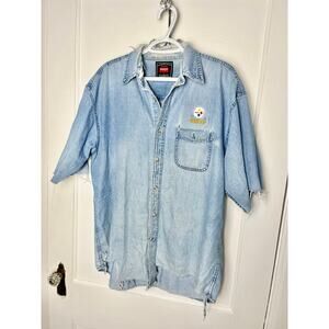 Vintage Wrangler Distressed Pittsburgh Steelers Blue Frayed Denim Shirt Size LG